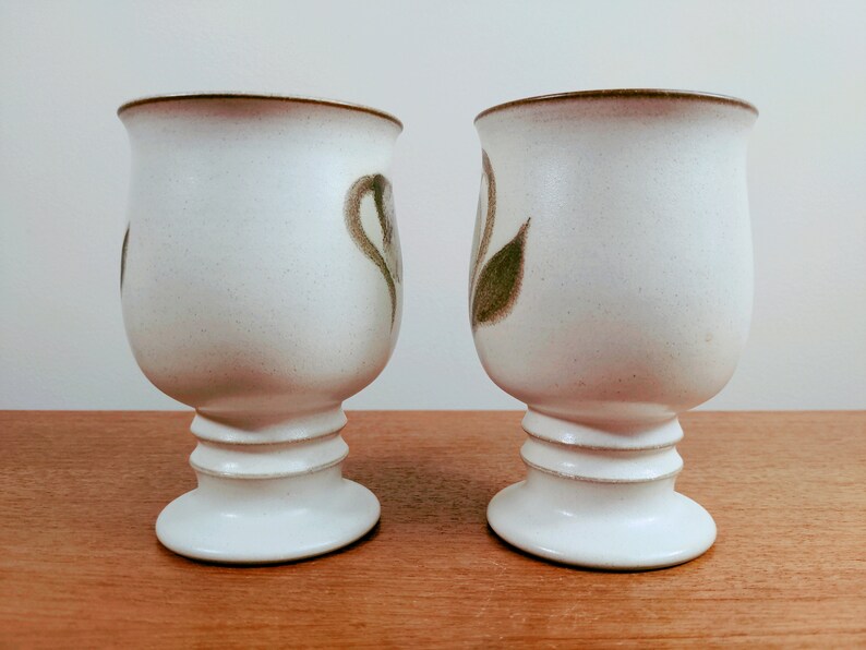 Denby Troubadour 5 1/8 2 Water Goblets VERSION 1 Hand Painted Magnolia Flowers Leaves image 4