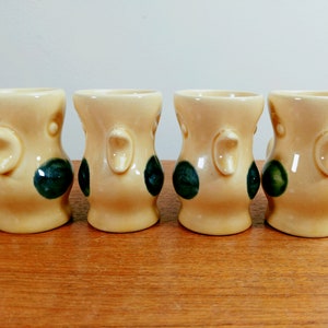 Vintage Ceramic Duck Egg Cups Yellow Birds Blue Wings Green Wings image 5