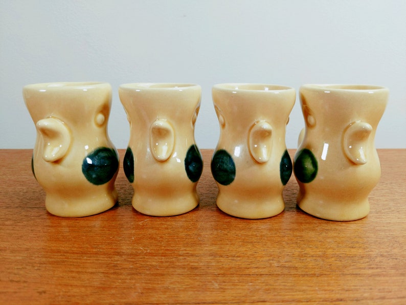 Vintage Ceramic Duck Egg Cups Yellow Birds Blue Wings Green Wings image 5