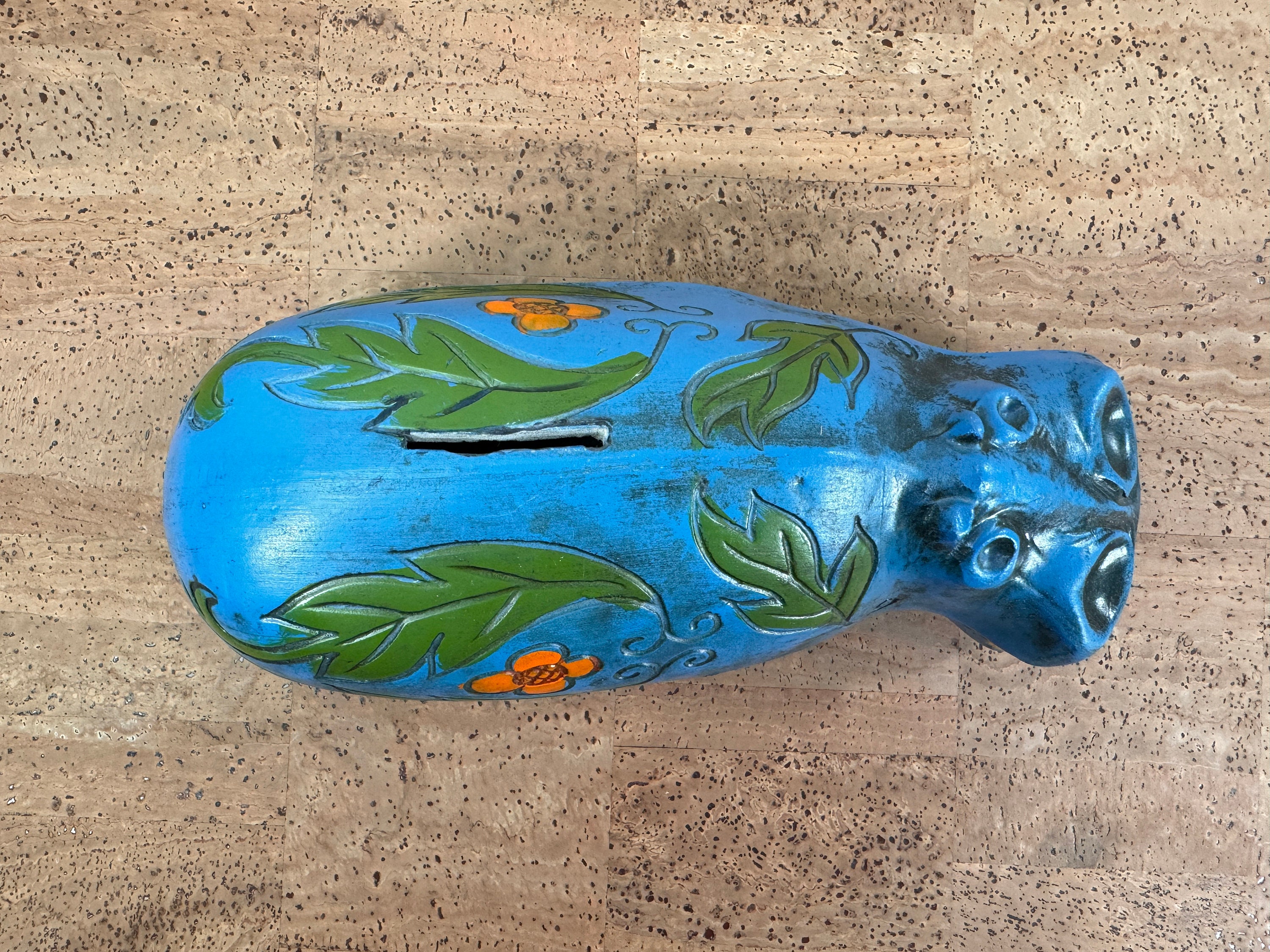 ヴィンテージ レトロ カバ 貯金箱 | 花と葉の付いた青 - Etsy 日本