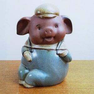 UCTCI Pig Covered Jar Canister Container Overalls Pageboy Hat Japan image 1