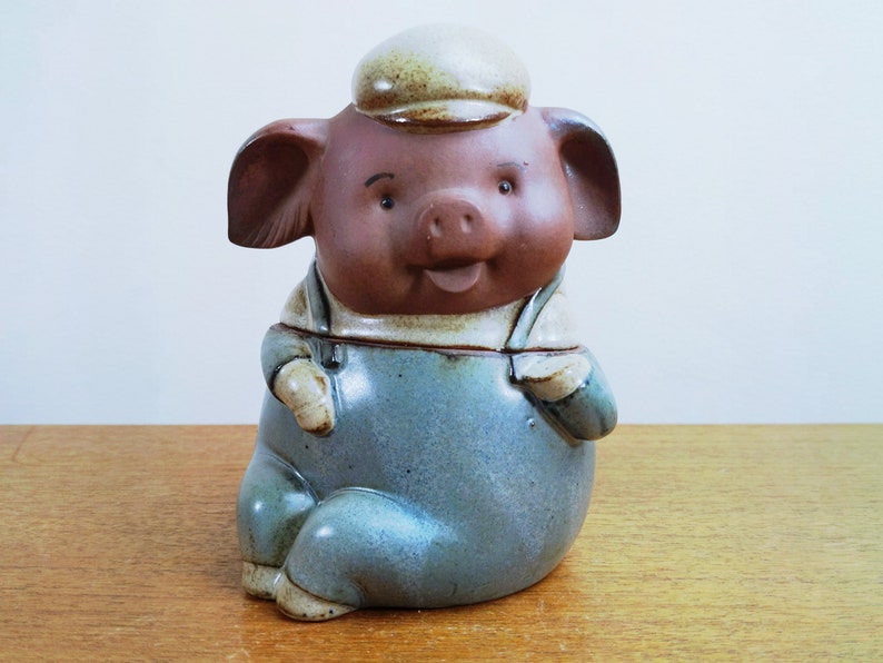 UCTCI Pig Covered Jar Canister Container Overalls Pageboy Hat Japan image 1