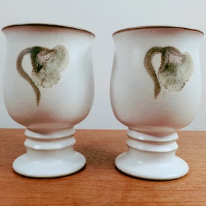 Denby Troubadour 5 1/8 2 Water Goblets VERSION 1 Hand Painted Magnolia Flowers Leaves image 3