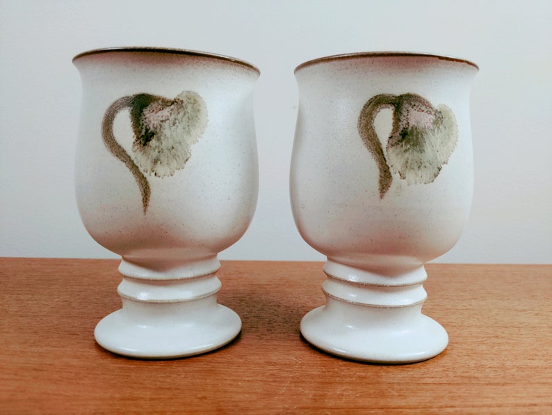 Denby Troubadour 5 1/8 2 Water Goblets VERSION 1 Hand Painted Magnolia Flowers Leaves image 3