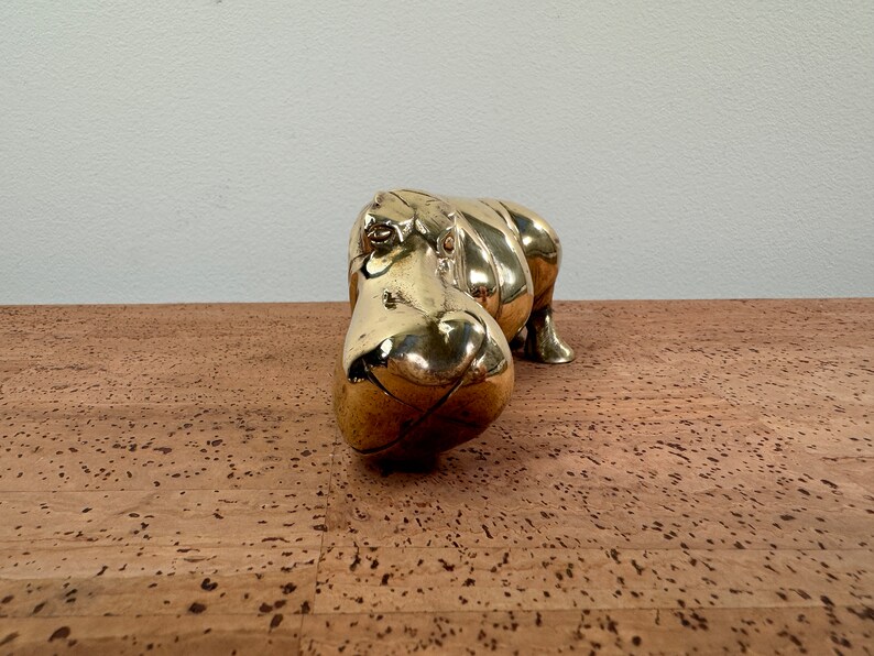Vintage Brass Smiling Hippo Figurine India image 2