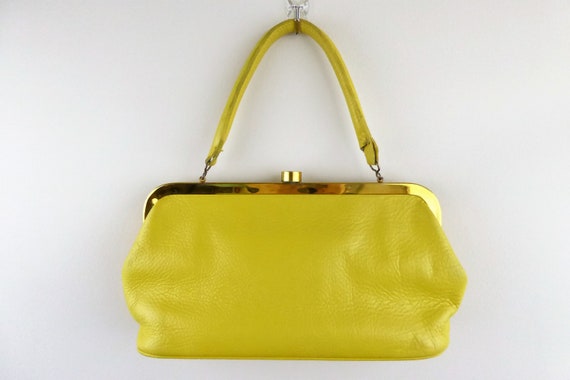 Roger Van Schoyck Yellow Pebbled Leather Handbag … - image 2