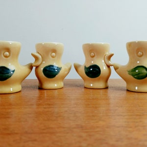 Vintage Ceramic Duck Egg Cups Yellow Birds Blue Wings Green Wings image 1