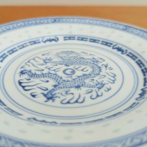 Vintage Chinese Porcelain 3 Dessert Bread Plates 5 Claw Dragon Rice Grain Rice Ware China image 3