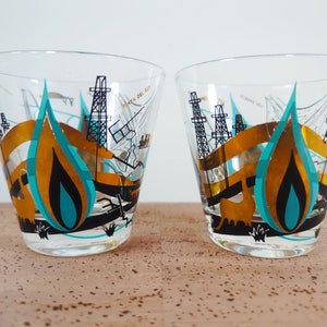 Vintage Norma Jean Wright Themeware Blue Flame Design 24K Glasses Old Fashioned Lowball image 3