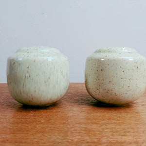 Vintage Salt and Pepper Shakers Light Yellow Green Brown Speckles 5 Hole 7 Hole Bauer image 1