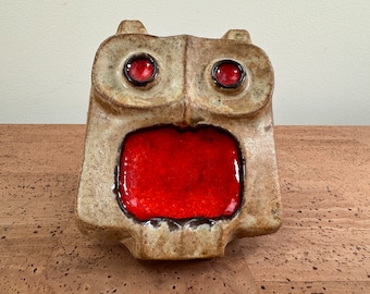 Spokane Pottery Owl Ashtray | Red Clay | Orange Glaze Eyes and Belly