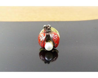 Vintage Ladybug Tie Tack Pin | Red Paint Faux Pearl | LOVELY