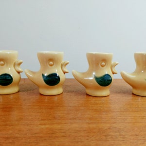 Vintage Ceramic Duck Egg Cups Yellow Birds Blue Wings Green Wings image 4