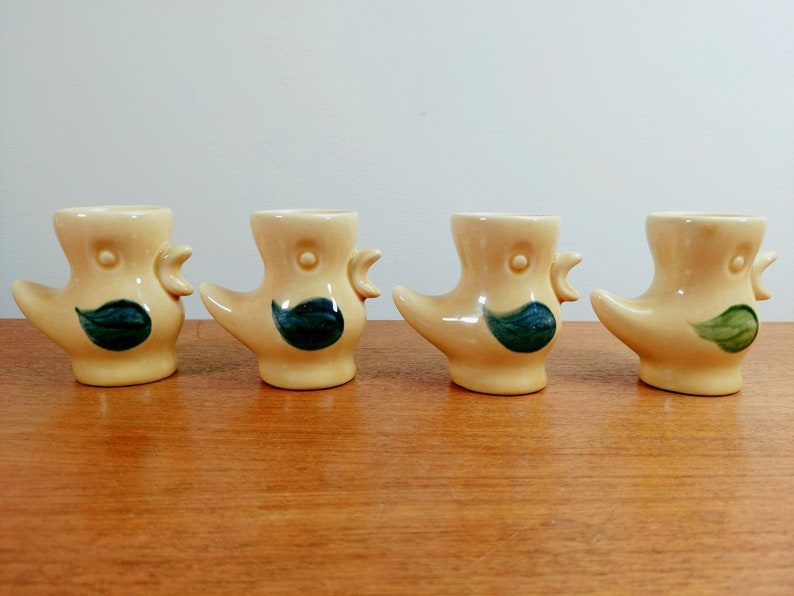 Vintage Ceramic Duck Egg Cups Yellow Birds Blue Wings Green Wings image 4