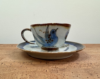 Ken Edwards Tonala Blue Bird Cup & Saucer | Butterfly | El Palomar Guadalajara Mexico