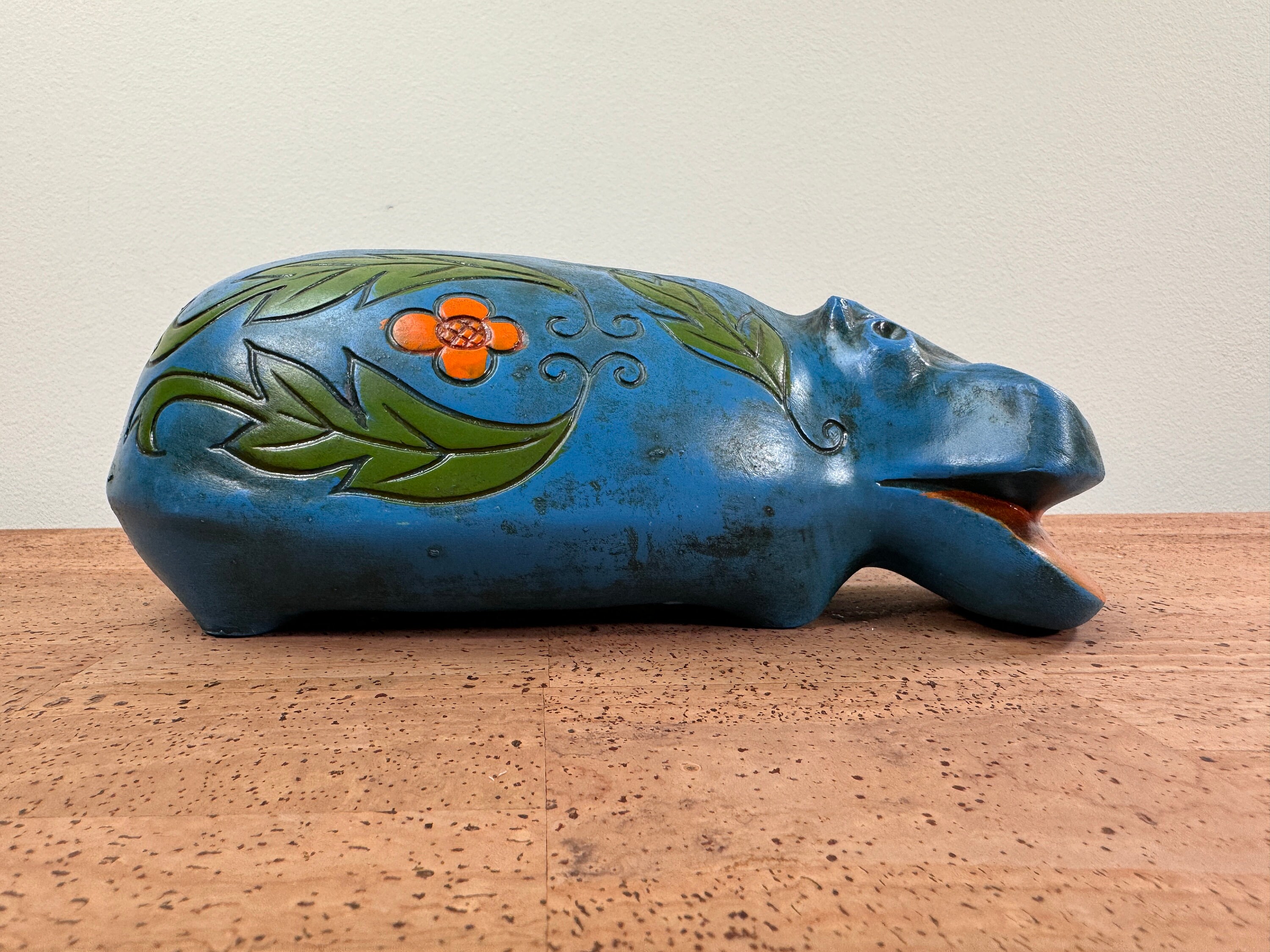 ヴィンテージ レトロ カバ 貯金箱 | 花と葉の付いた青 - Etsy 日本