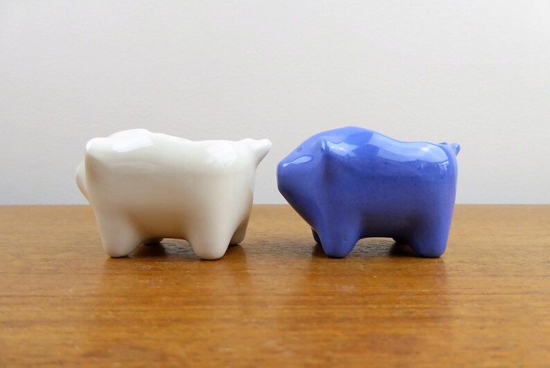 Vintage Ceramic Pigs Personal Ashtrays White and Blue Etsy