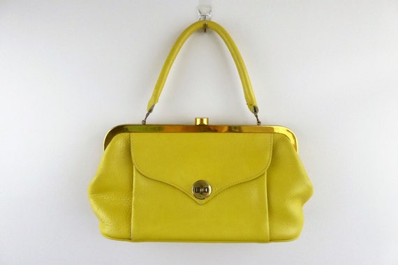 Roger Van Schoyck Yellow Pebbled Leather Handbag … - image 1