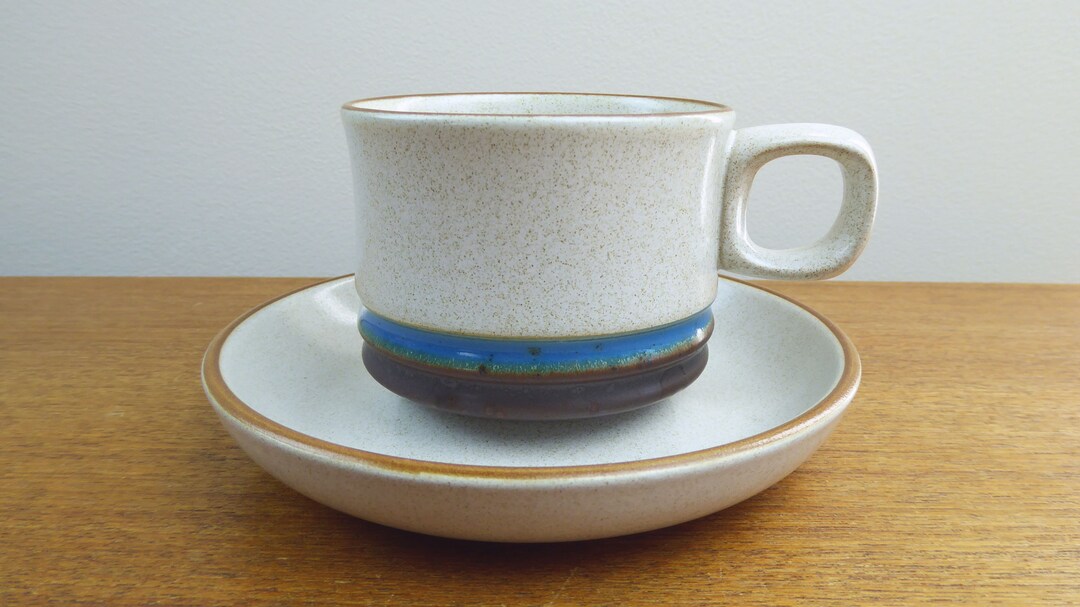 Denby Potter's Wheel Blue Cup & Saucers David Yorath Gill Pemberton
