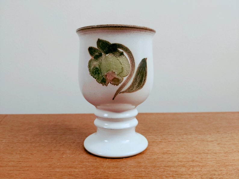 Denby Troubadour 4 1/2 Wine Goblet Hand Painted Magnolia Flowers Leaves image 1