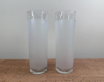 Vintage Libbey 7" Frosted White Glass (2) Tumblers Coolers Tall Boys