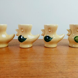 Vintage Ceramic Duck Egg Cups Yellow Birds Blue Wings Green Wings image 2