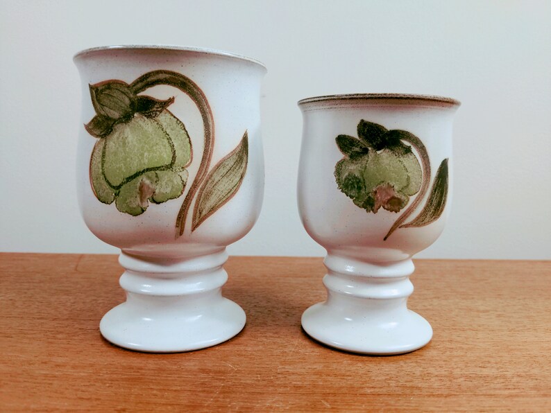 Denby Troubadour 5 1/8 2 Water Goblets VERSION 1 Hand Painted Magnolia Flowers Leaves image 10