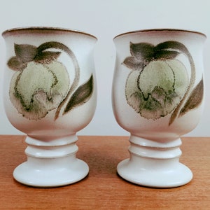 Denby Troubadour 5 1/8 2 Water Goblets VERSION 1 Hand Painted Magnolia Flowers Leaves image 1