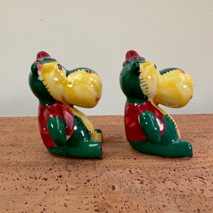 Vintage Ceramic Hippo Salt Pepper Shakers Quilted Patchwork Red Green Yellow image 2