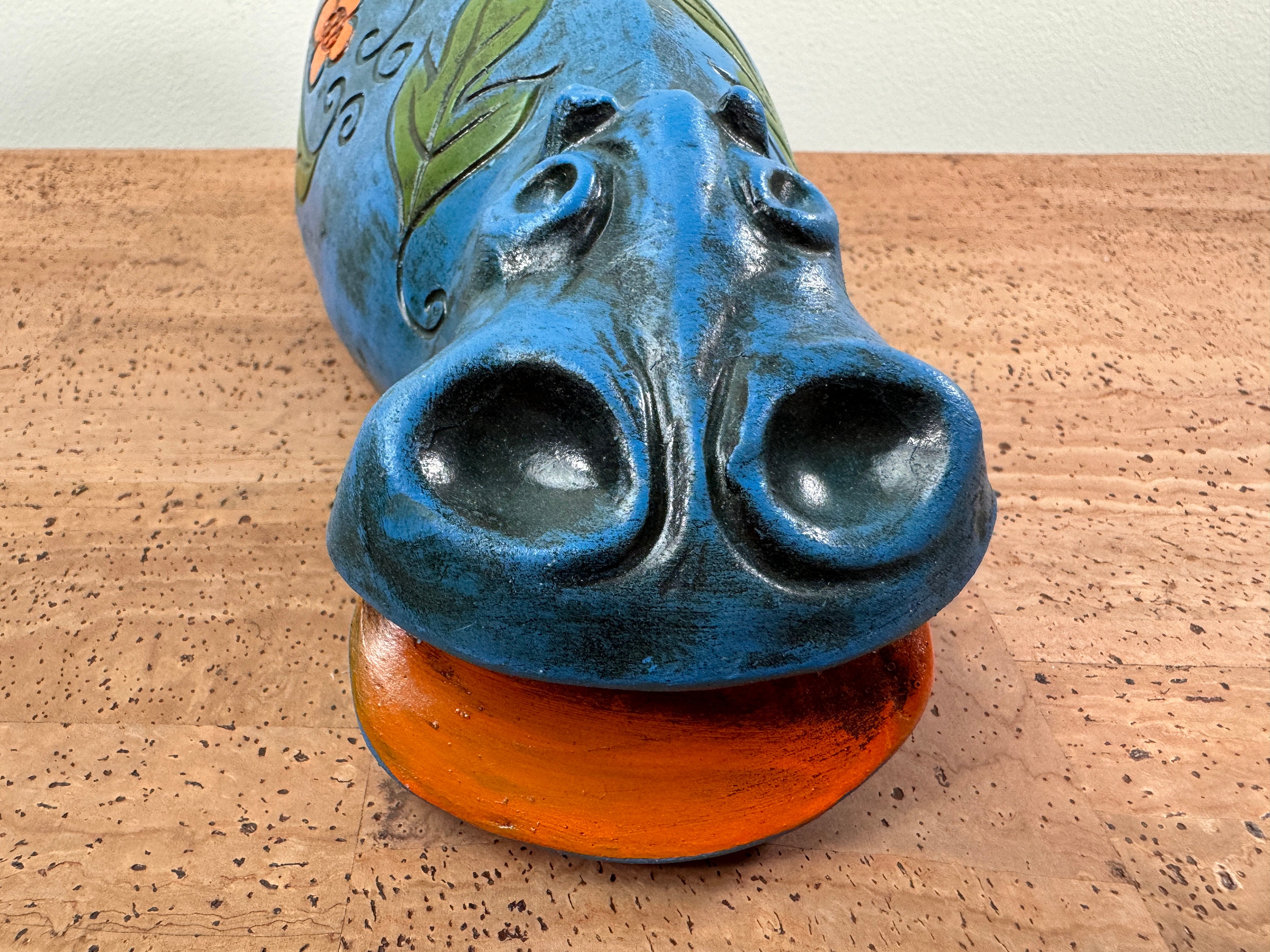 ヴィンテージ レトロ カバ 貯金箱 | 花と葉の付いた青 - Etsy 日本