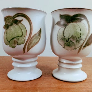 Denby Troubadour 5 1/8 2 Water Goblets VERSION 1 Hand Painted Magnolia Flowers Leaves image 8