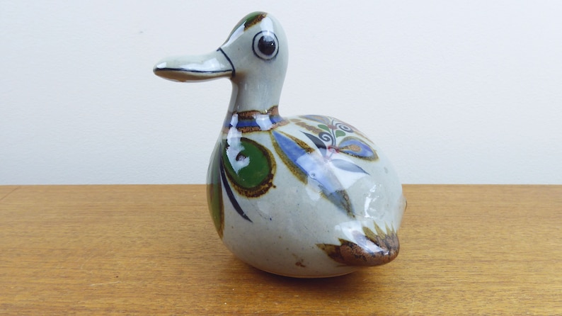 Floral Motif Jorge Wilmot Vintage Tonala Duck Figurine Mexico