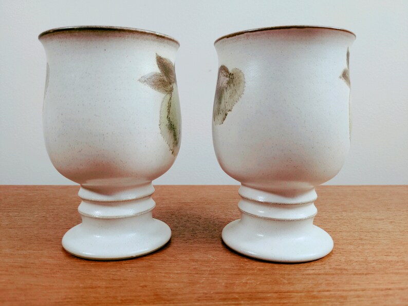 Denby Troubadour 5 1/8 2 Water Goblets VERSION 1 Hand Painted Magnolia Flowers Leaves image 2