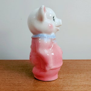 Royal Copley Pig Bank Blue Bow Pink Apron Smiling Piggy Sebring OH 1940s image 2