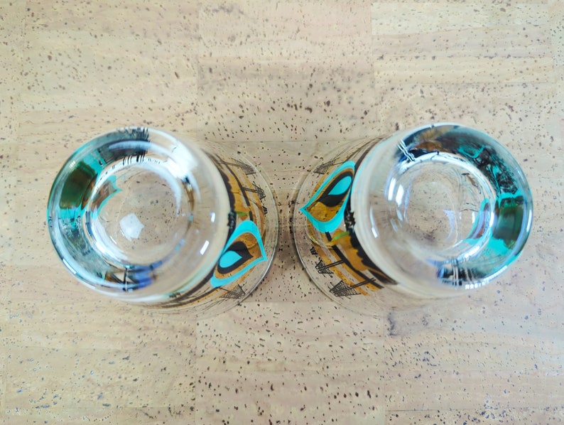 Vintage Norma Jean Wright Themeware Blue Flame Design 24K Glasses Old Fashioned Lowball image 7