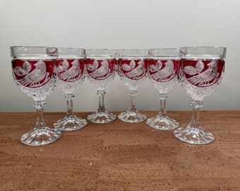Vintage Hofbauer Ruby Byrdes (6) Wine Glasses | Lead Crystal | West Germany