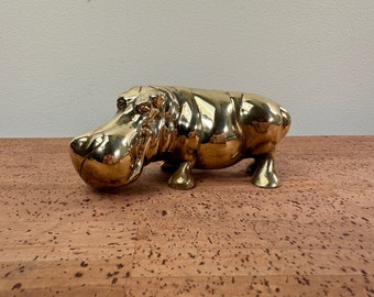 Vintage Brass Smiling Hippo Figurine - India
