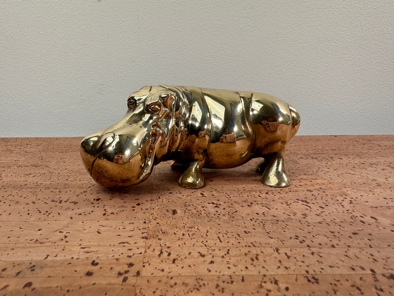 Vintage Brass Smiling Hippo Figurine India image 1