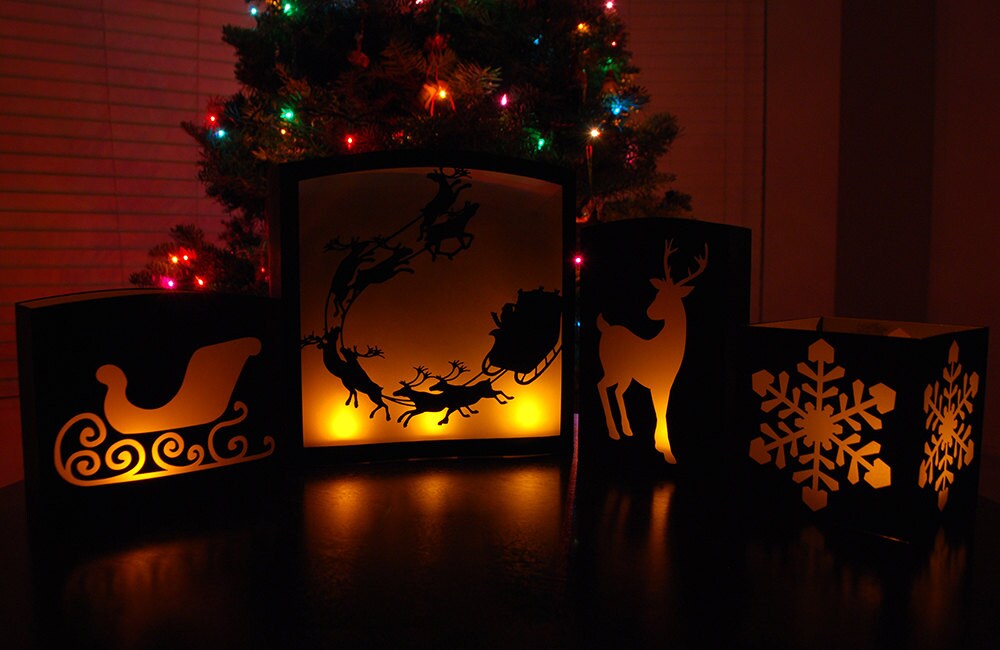 Santa and Reindeer Luminary Set Digital Cutting Files SVG ...
