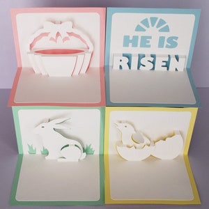 Mini cartes pop-up de Pâques Fichiers de découpe numériques - SVG, PDF / Modèle / DIY / Étiquette cadeau / Mini carte / Lapin de Pâques / Poussin / Panier / Croix