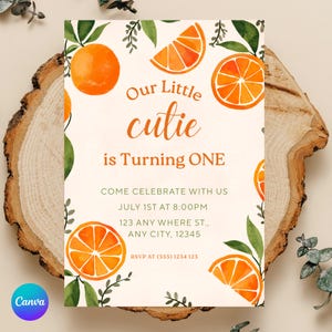 Little Cutie Birthday Invitation | Editable Clementine Orange Invitation| Instant Download Birthday Invite | Digital Printable Download