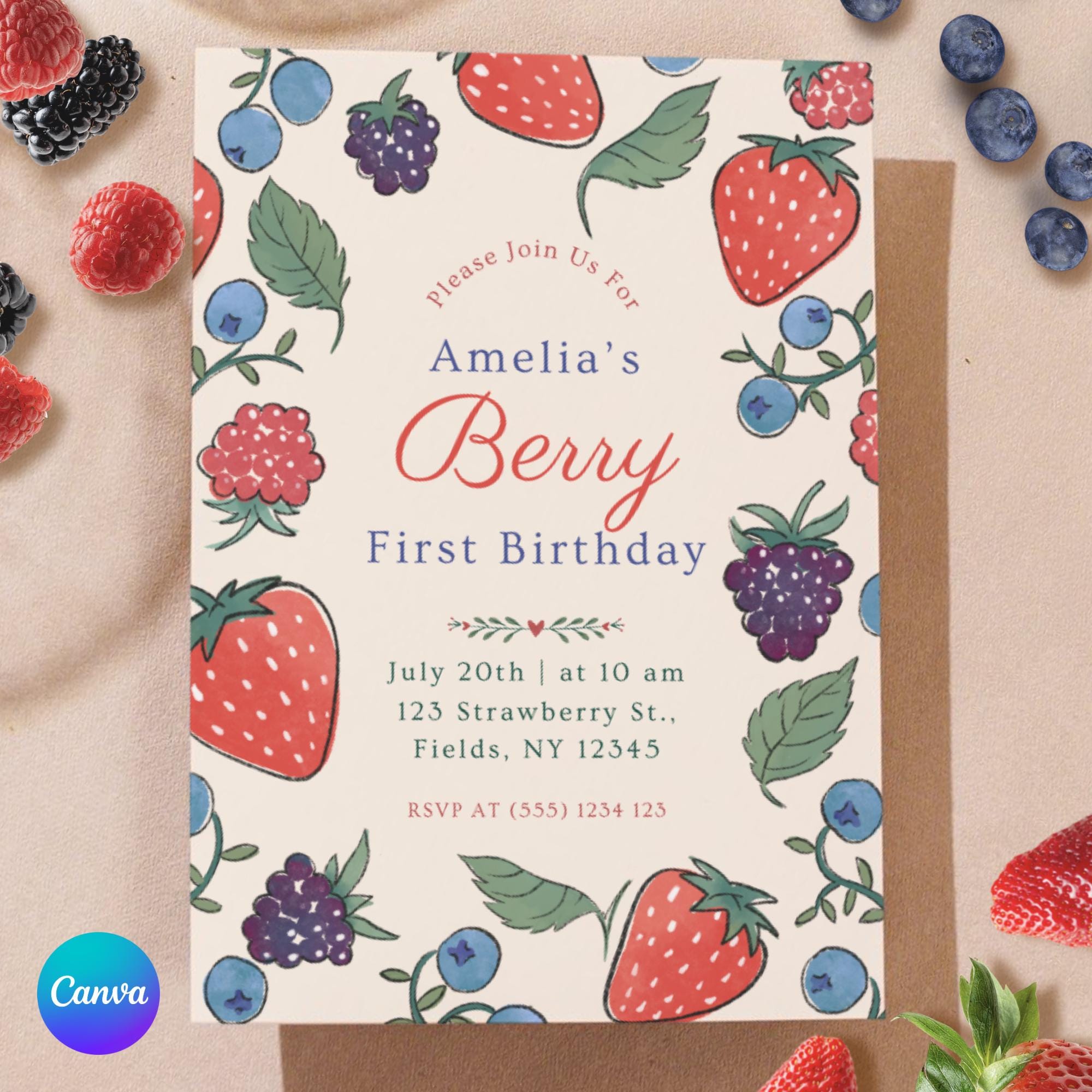 Berry First Birthday Invitation | Editable 1st Birthday Berry Invite ...