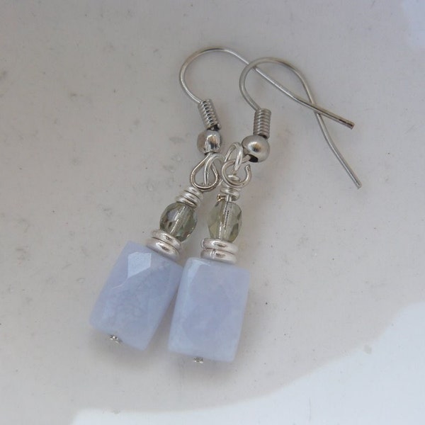 Tiny Lace.  Blue Lace Agate Earrings