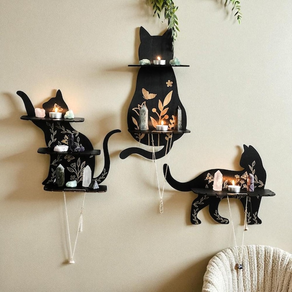 Cat Shelf: Hanging Wall Decor, Modern Cat Art