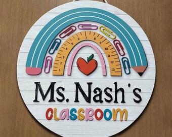 Personalized Wooden Teacher Classroom Door Hanger Back To School Gift Welcome Sign, Teacher Name Sign, Teacher Appreciation