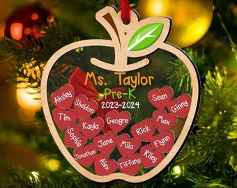 Personalize Teacher Ornament, Customized Teacher Christmas 4D Shaker Ornament, Apple Teacher Ornaments, Custom for Teacher, Xmas Gifts