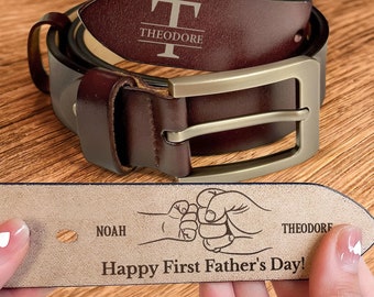 Happy First Father's Day Fist Bump Daddy And Baby, Personalized Engraved Leather Belt for Father's Day, Custom Belt for Husband, Boyfriend