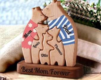 Custom Engraved Wooden Bears Family Puzzle, Family Puzzle Keepsake Home Decor for Mother's Day Gift