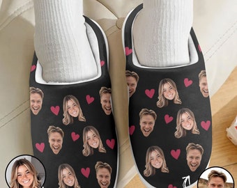 Custom Face Couple Slippers, Personalized Valentine Gift For Couple, Couple Face Slippers, Custom Photo Slippers, Valentine's Day Gift