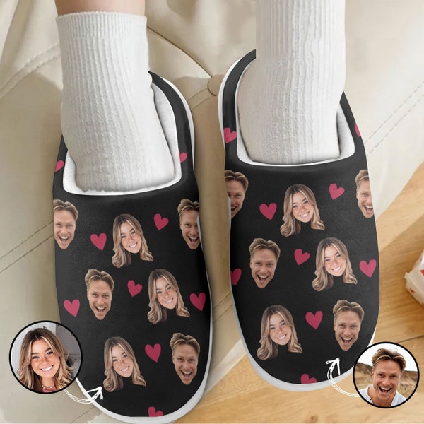 Custom Face Couple Slippers, Personalized Valentine Gift For Couple, Couple Face Slippers, Custom Photo Slippers, Valentine's Day Gift